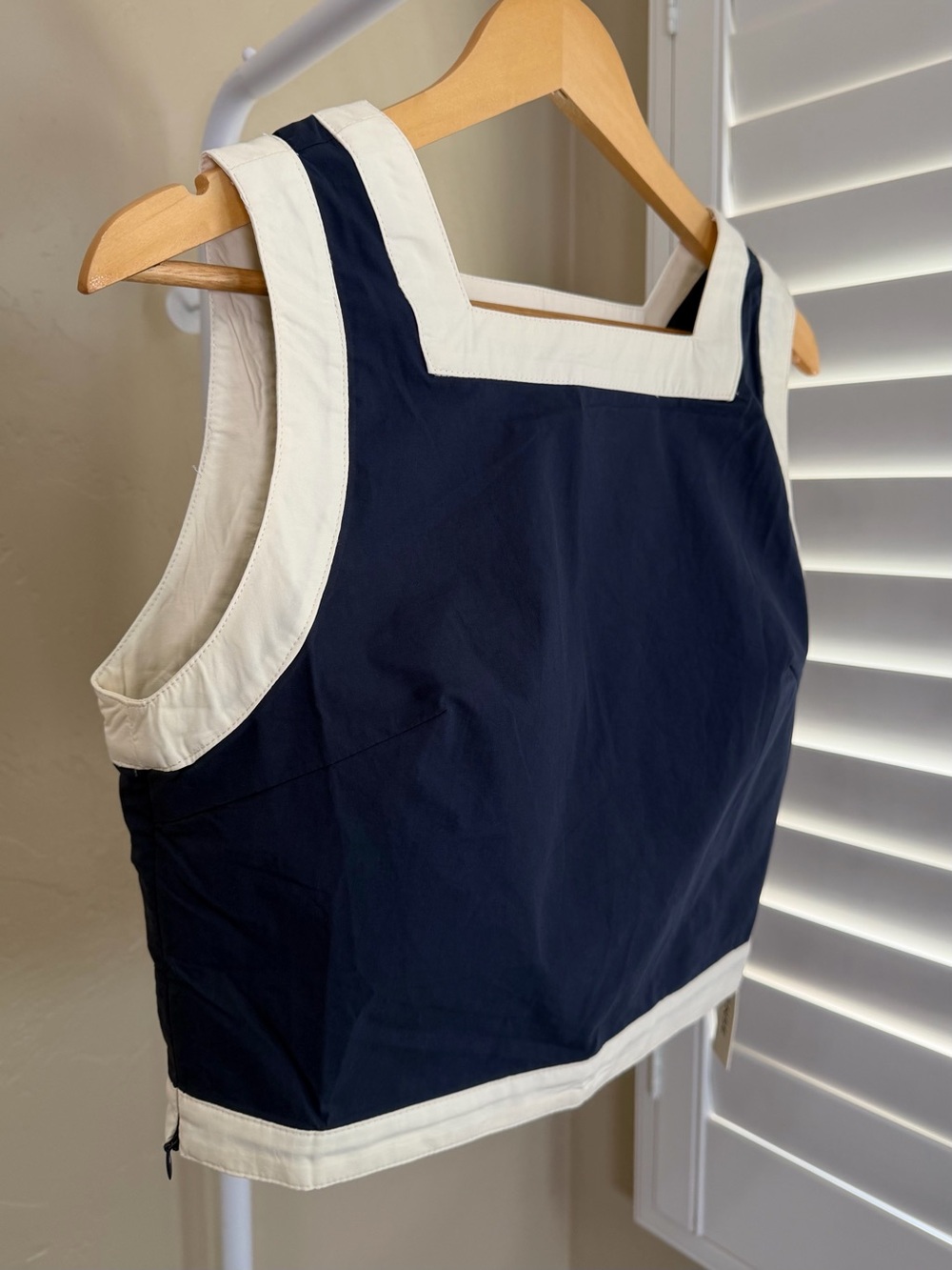 Commense Navy Blue Ivory Contrast Trim Cotton Top Mini Skirt Set Medium NWT - Picture 7 of 12